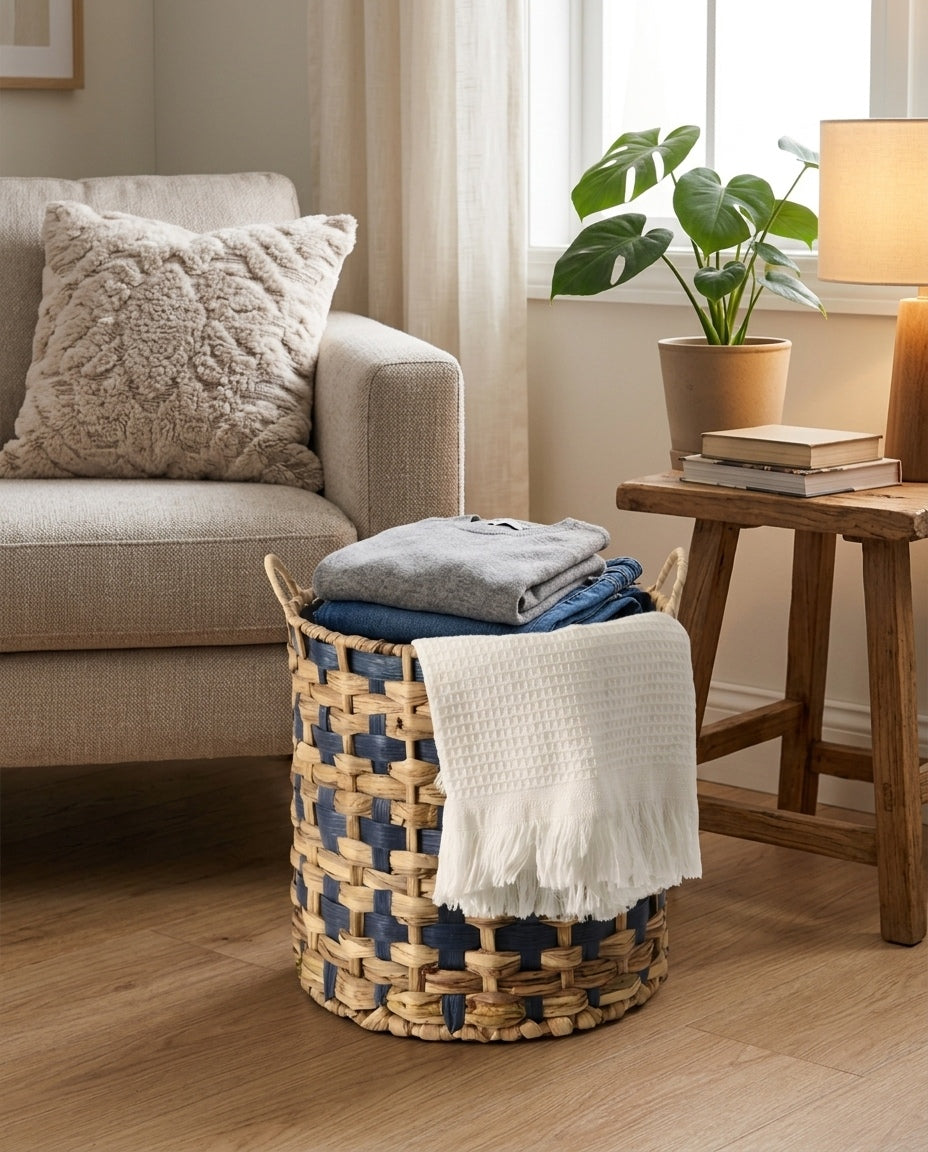 Grass woven laundry basket for bedroom clothes storage