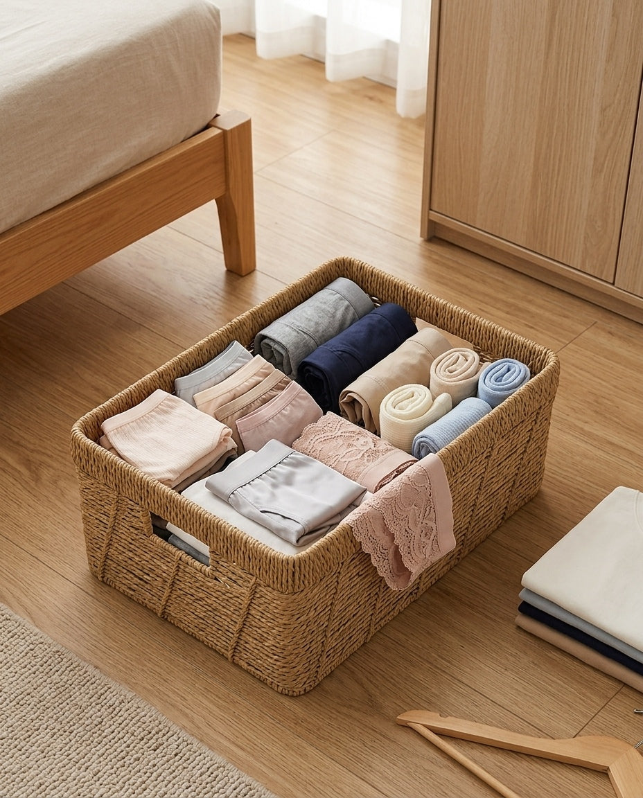 Wardrobe storage basket for small clothing organization
