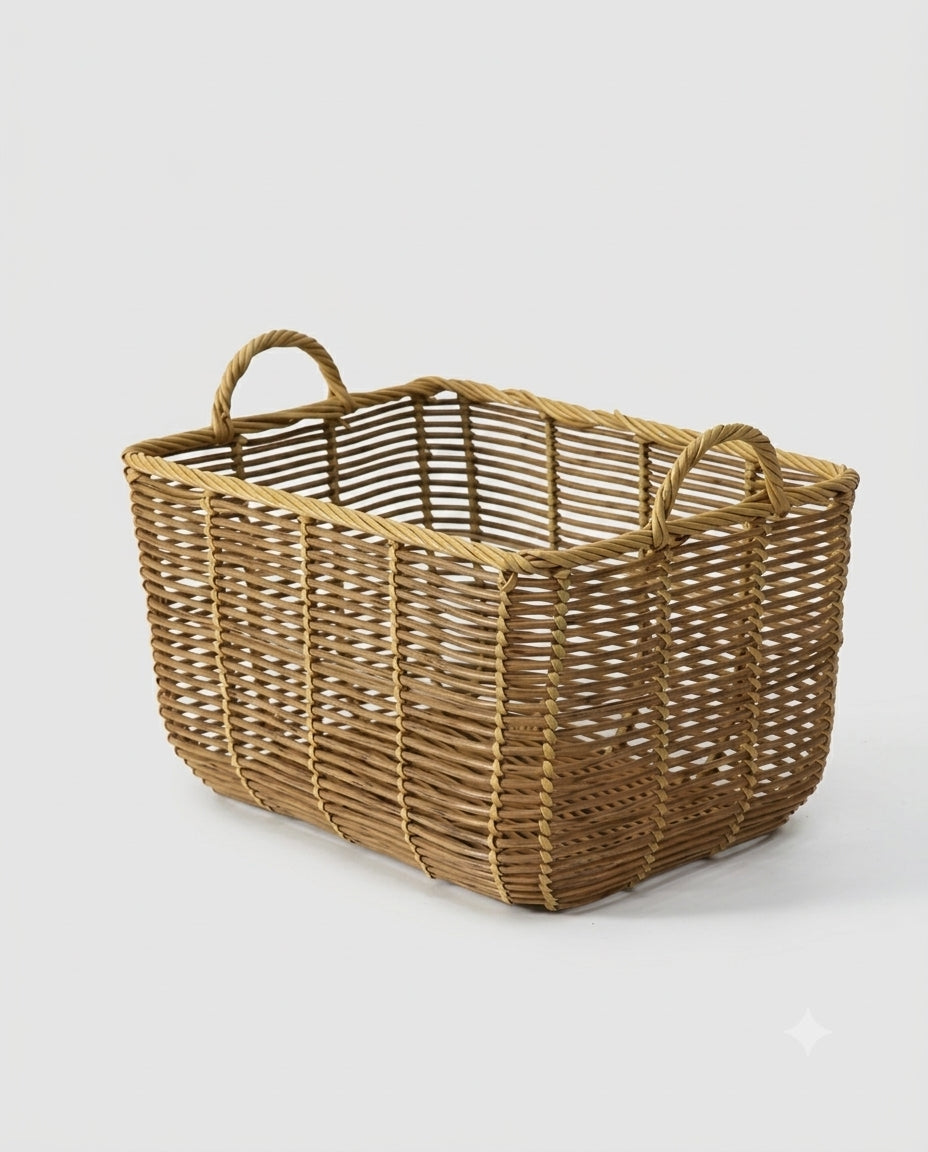 Faux rattan storage basket with handles for home organization
