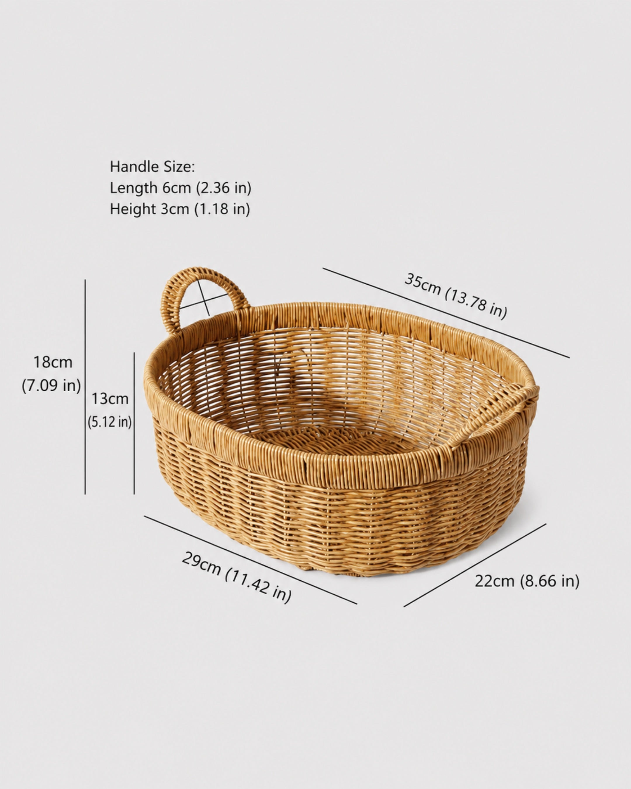 Large faux rattan kitchen basket for food and home organization
