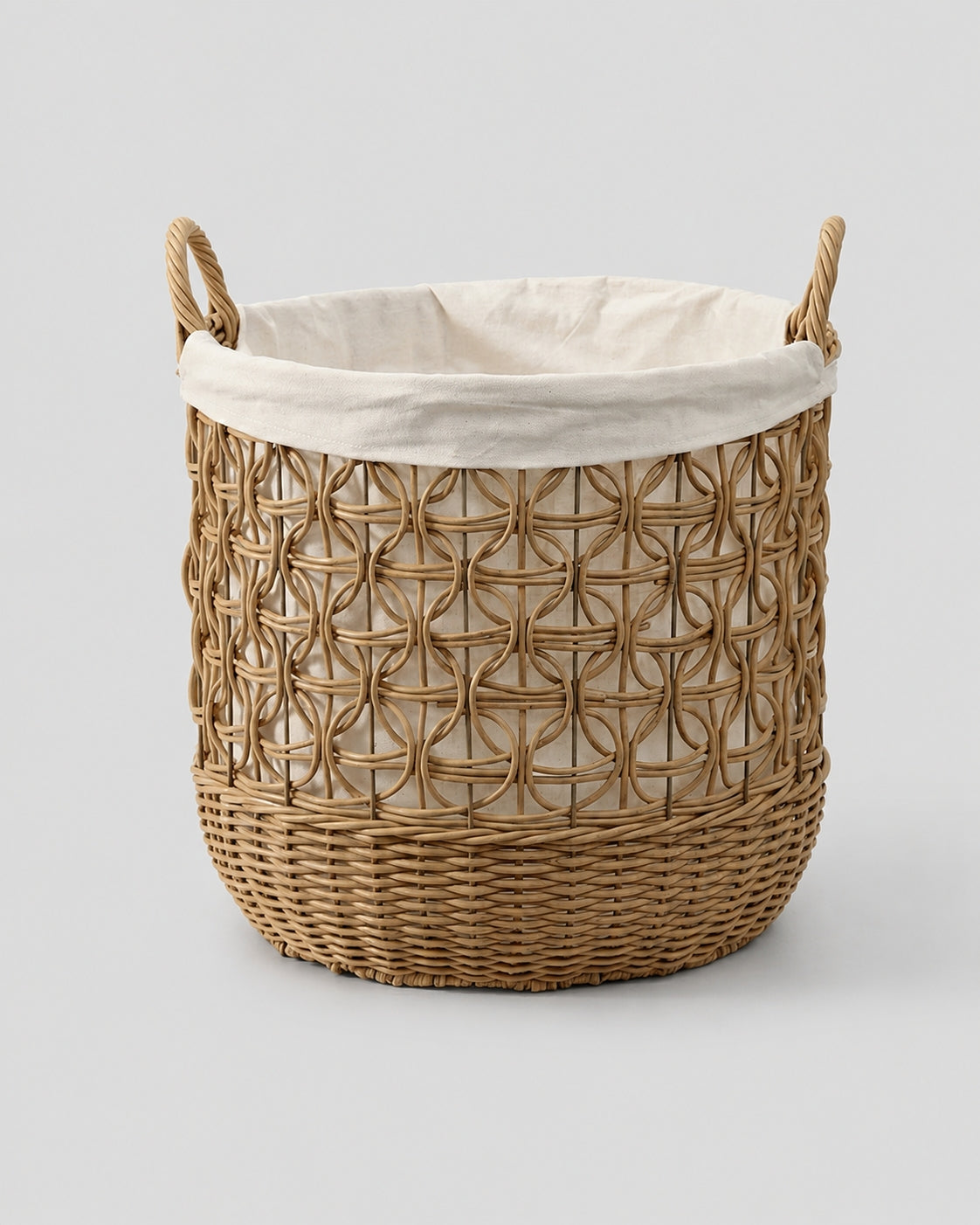 Handmade faux rattan lined laundry basket for bedroom clothes storage
