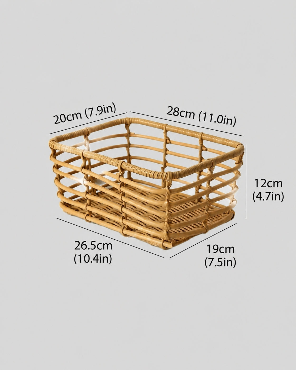 Medium faux rattan storage basket size measurement