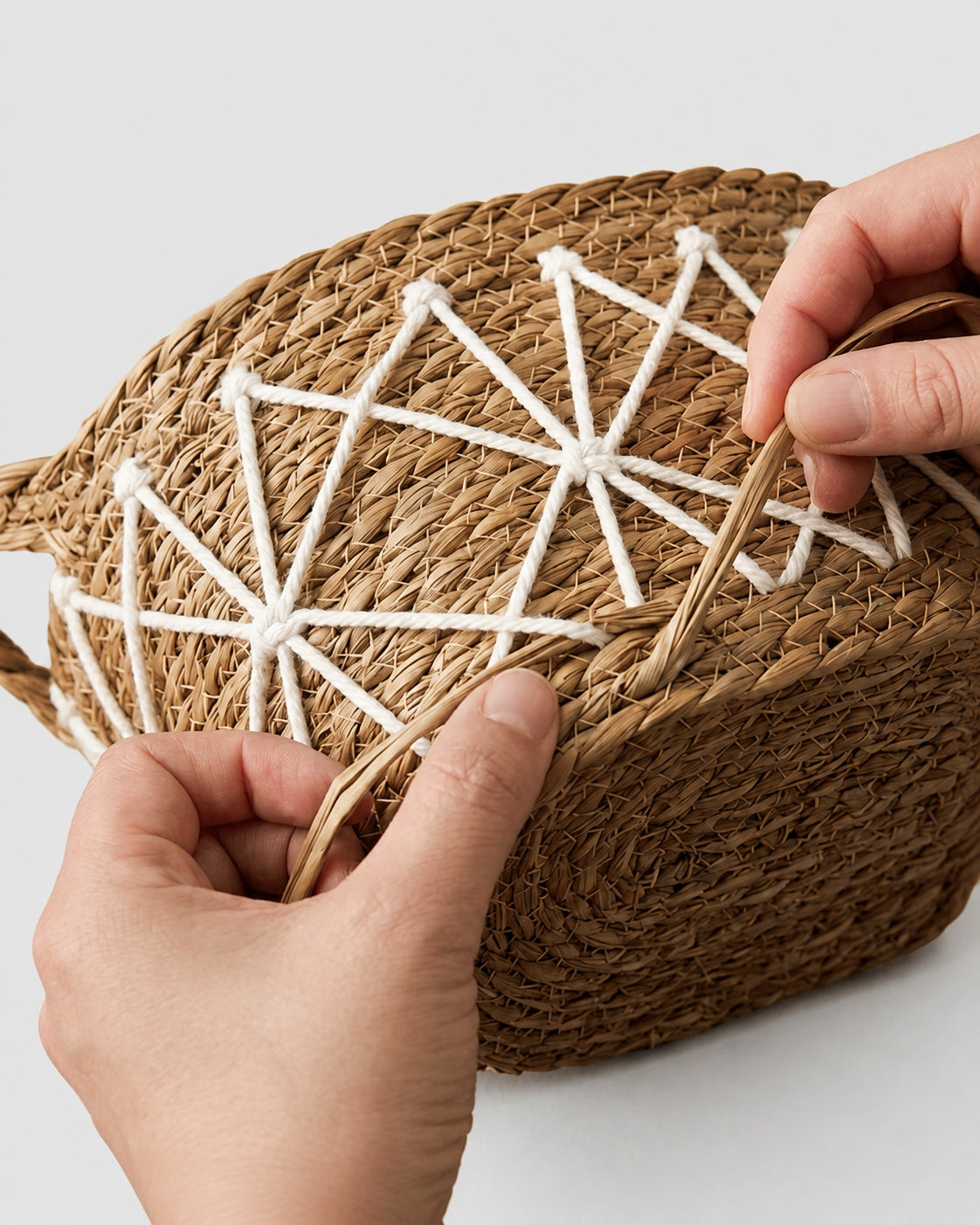 Close up of handmade grass woven basket texture