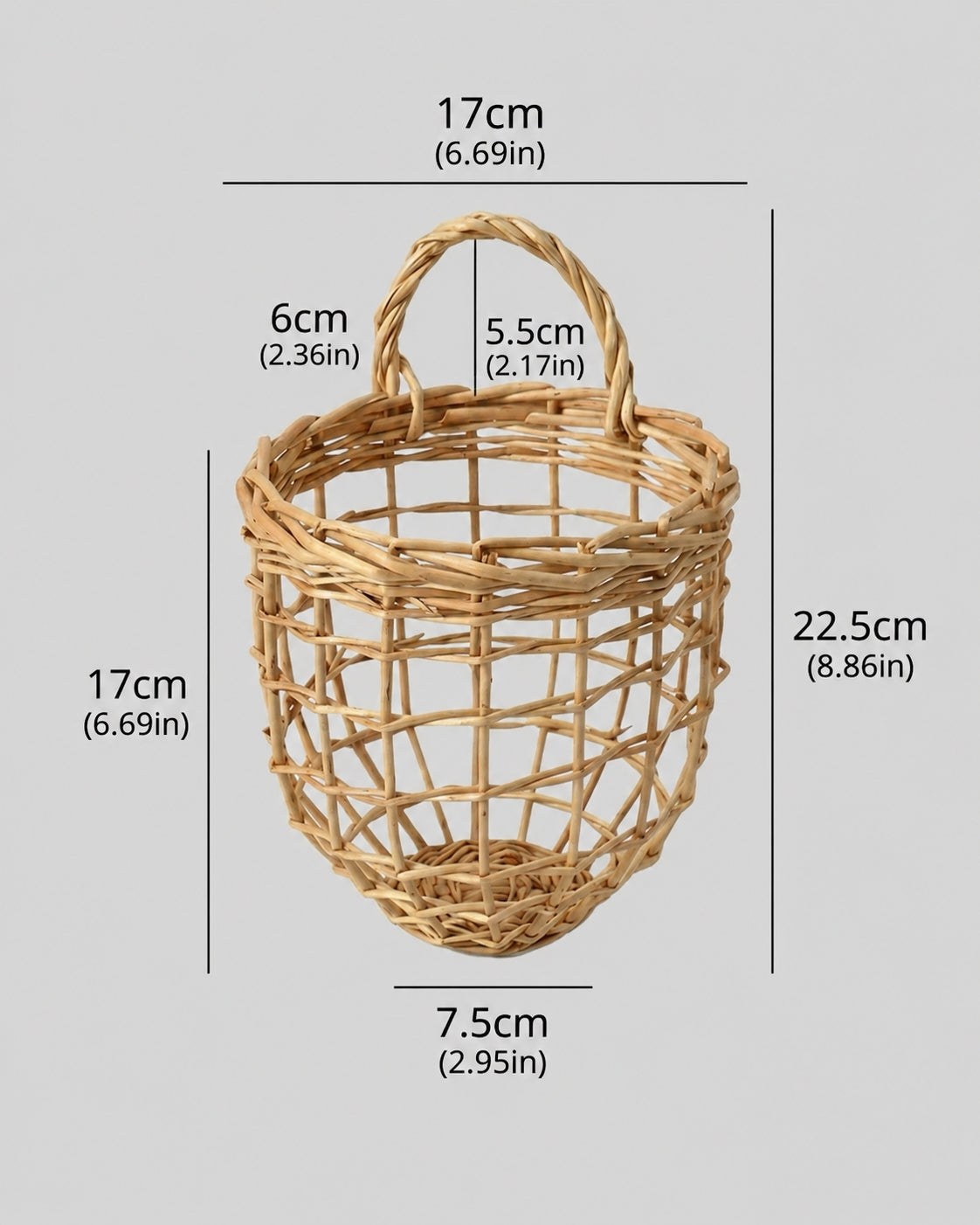 Large woven kitchen basket size measurement guide
