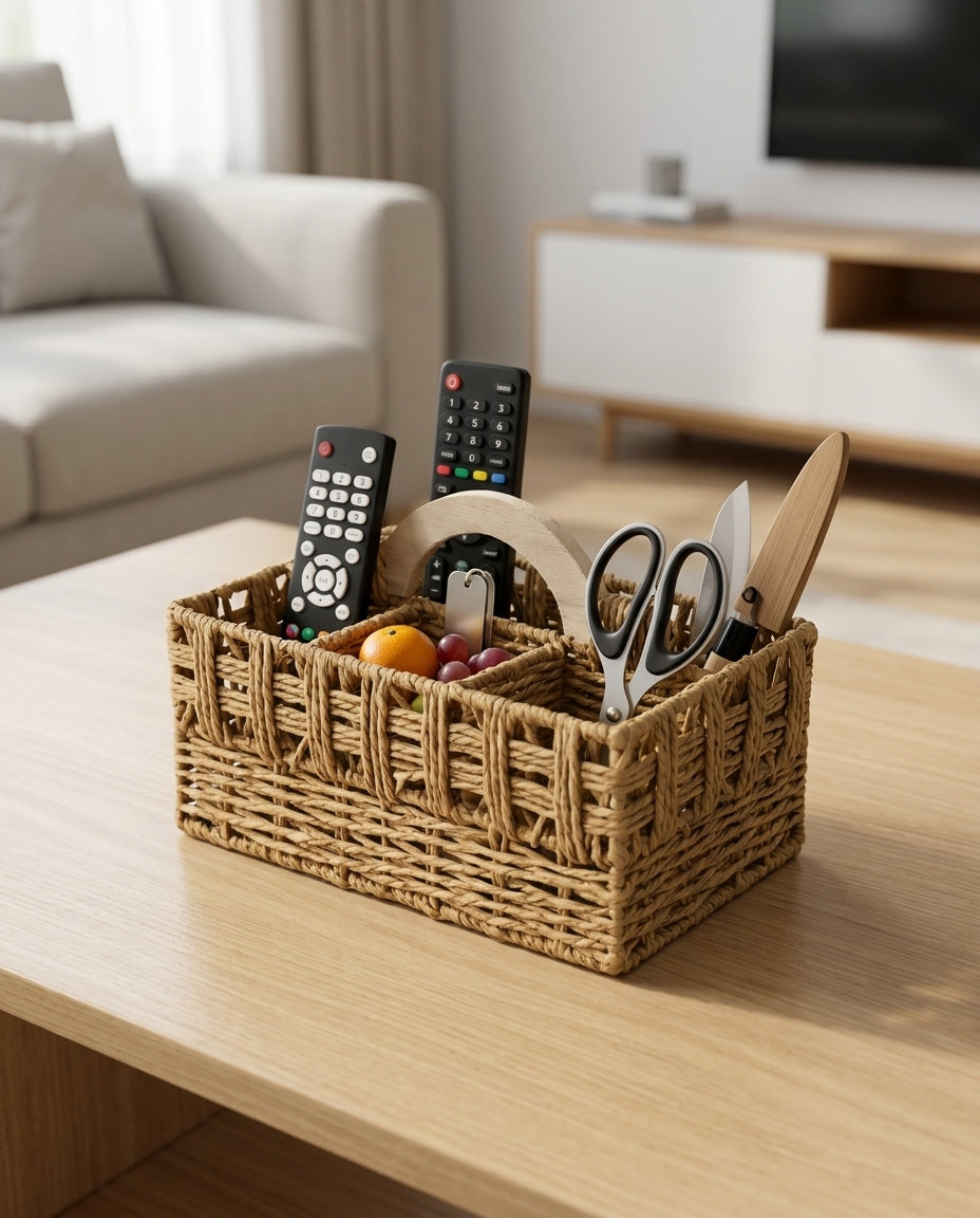 Paper rope organizer basket used in living room storage