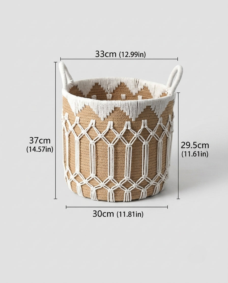 Medium handwoven paper rope laundry basket for bedroom storage