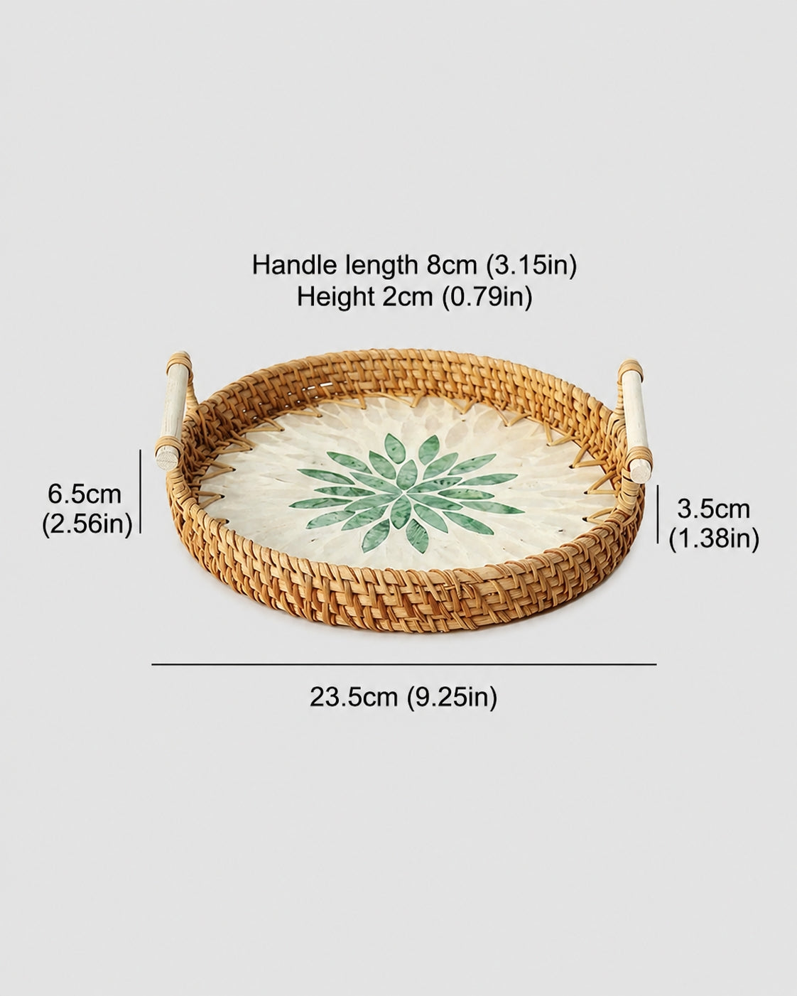 Medium woven rattan tray size information