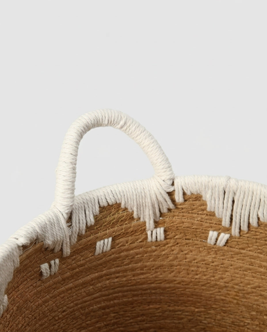 Paper rope laundry basket with durable woven handle design