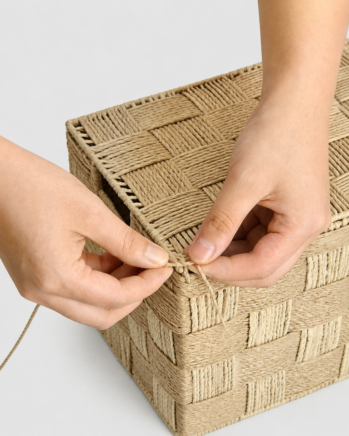 Handmade paper rope woven basket craftsmanship detail