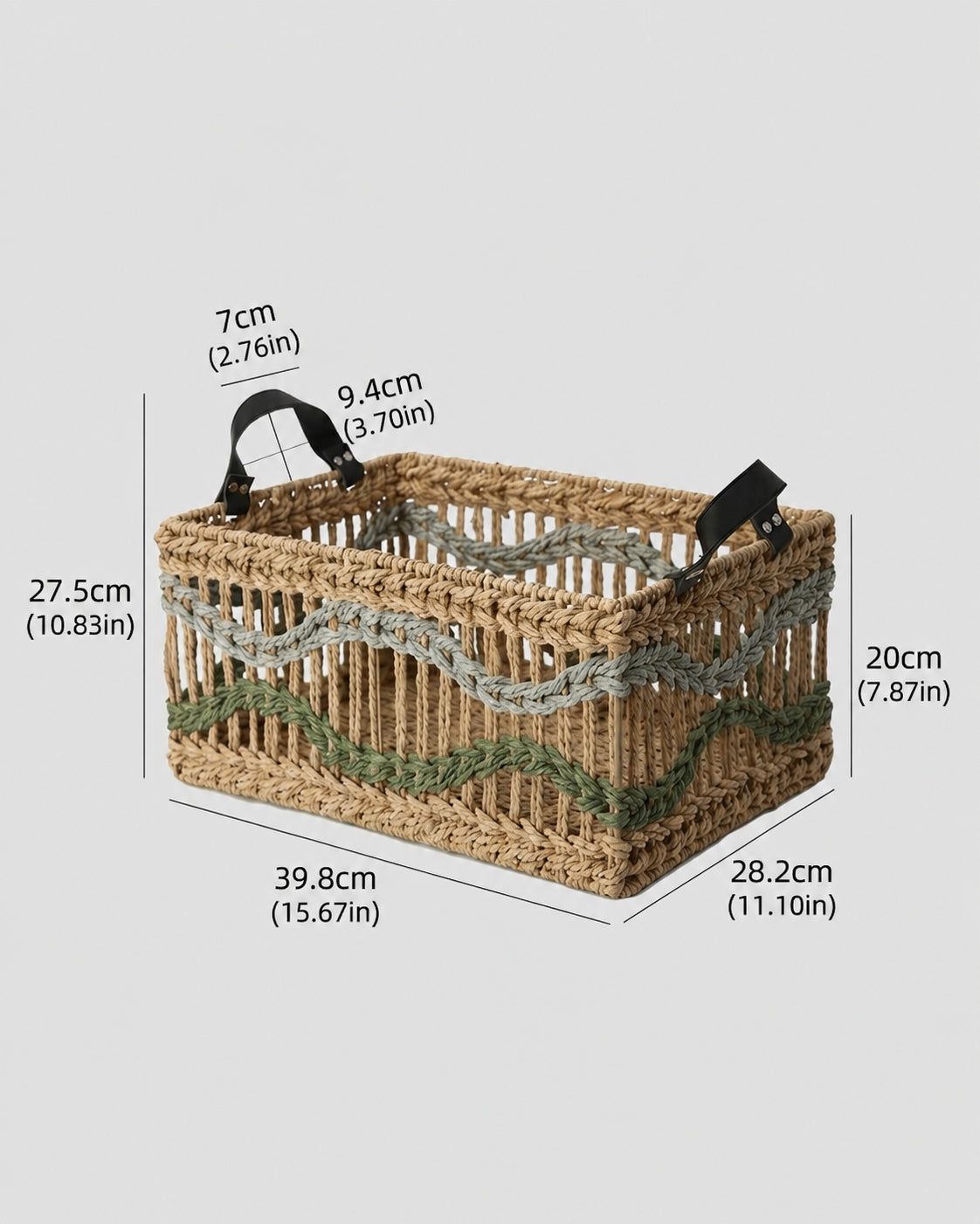 Large paper rope storage basket size measurement