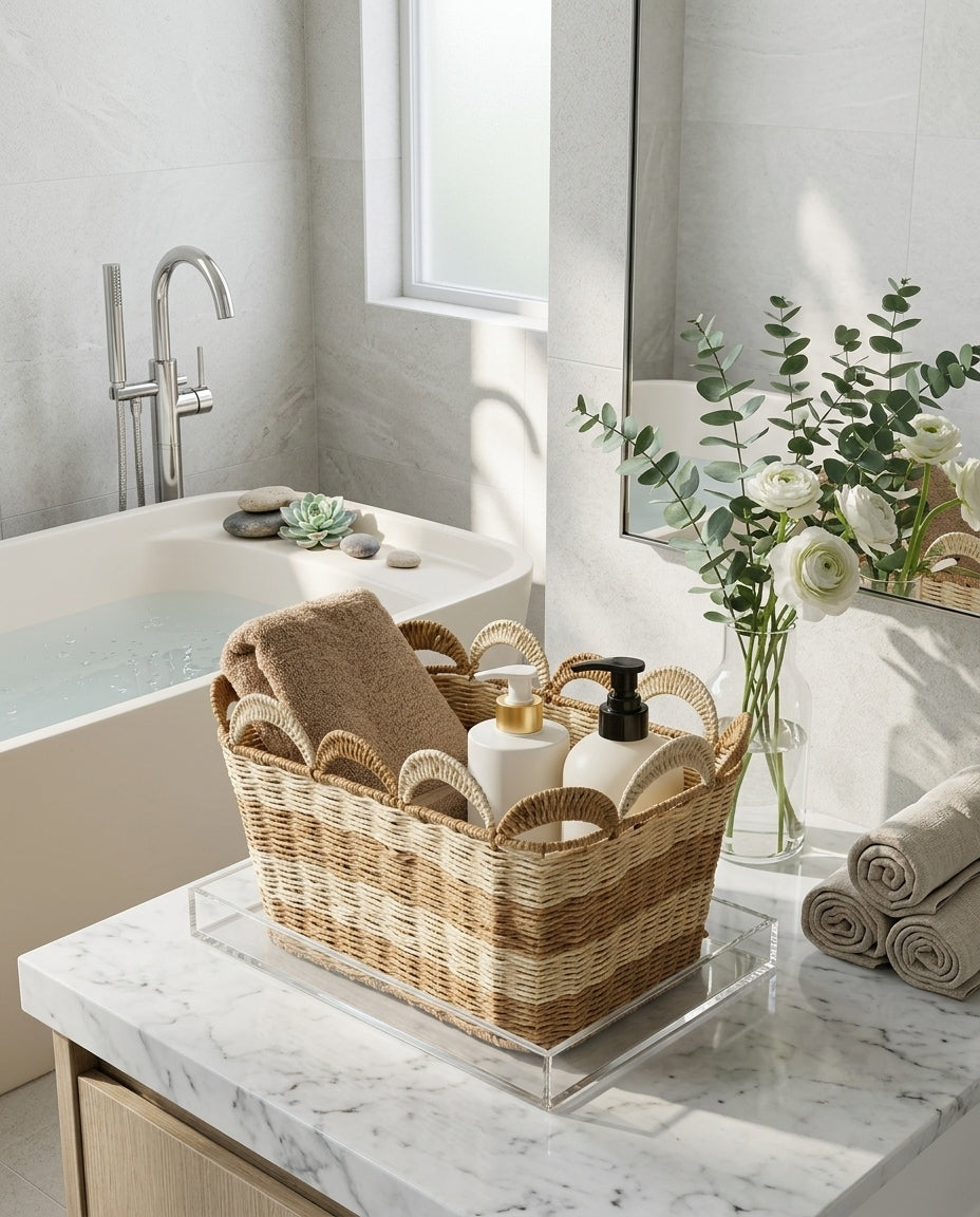 Natural paper rope basket for bathroom laundry storage