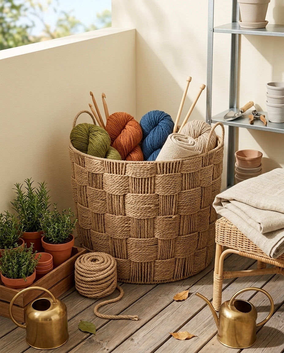 Paper rope laundry basket used for bathroom clothes and towel storage