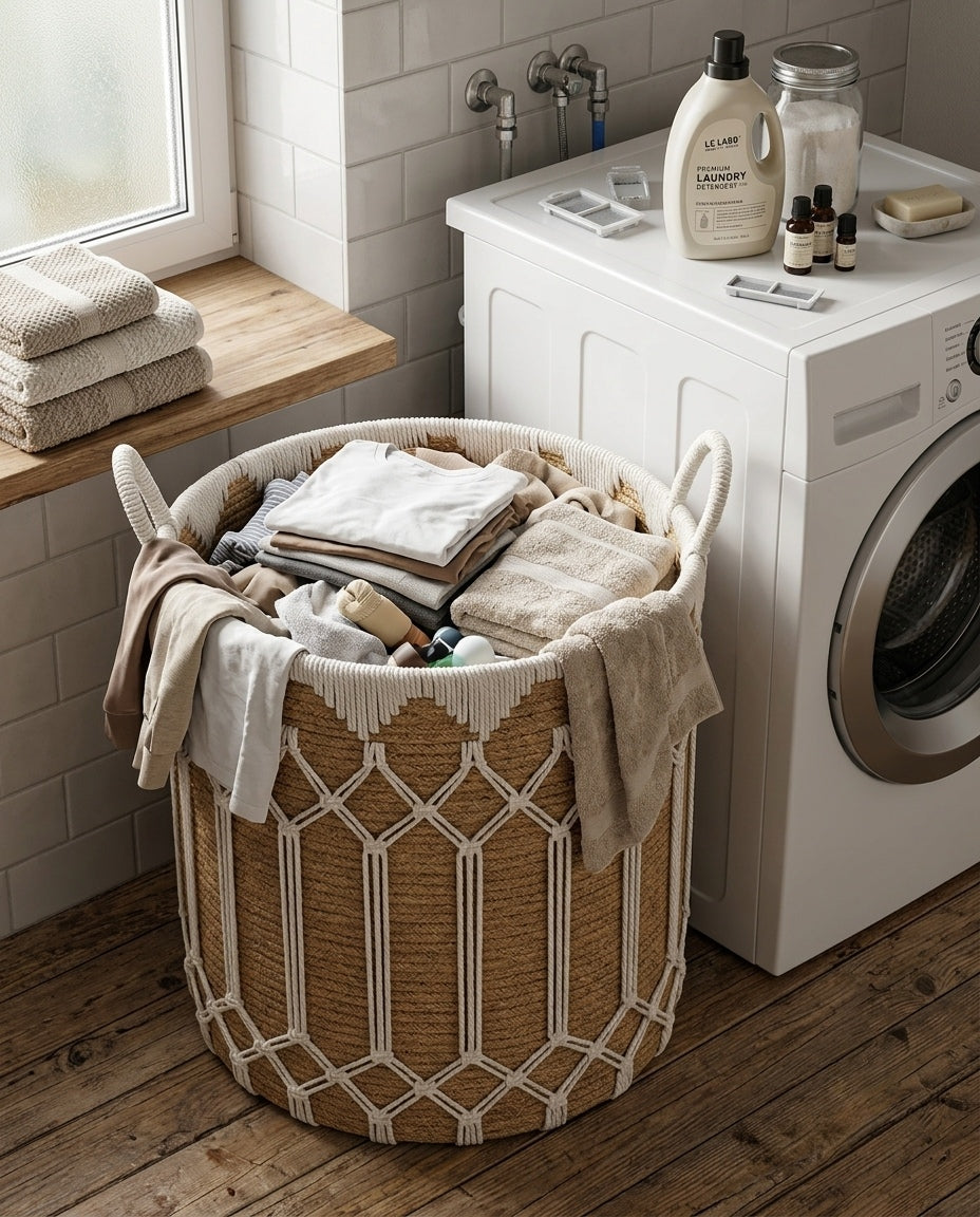 Paper rope laundry basket used for bedroom clothes organization
