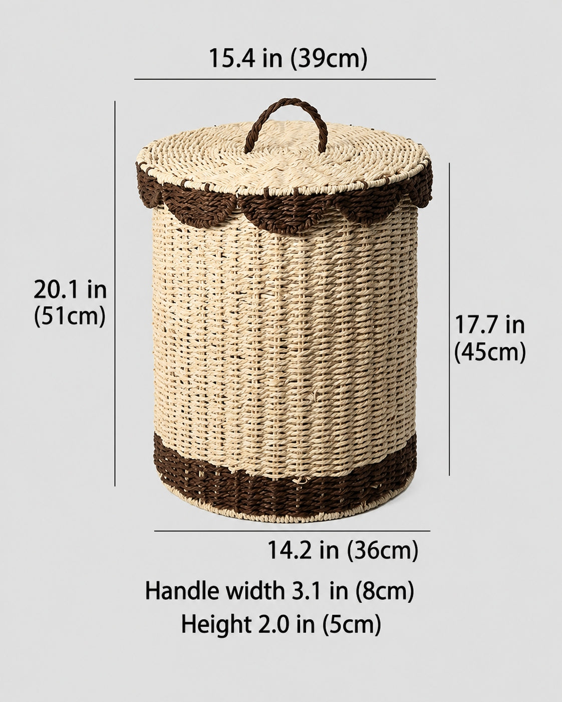 Medium paper rope laundry hamper size with lid
