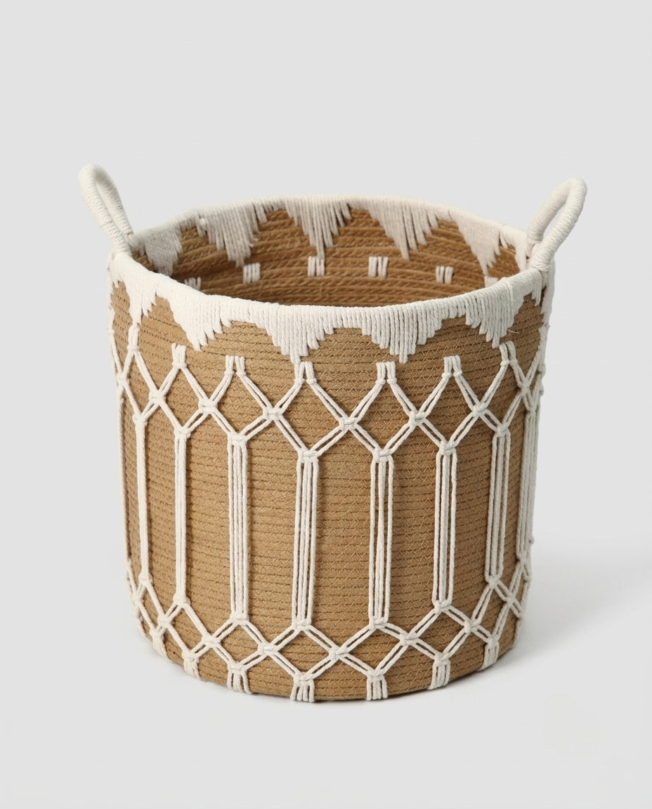 Handwoven paper rope laundry basket for bedroom clothes storage