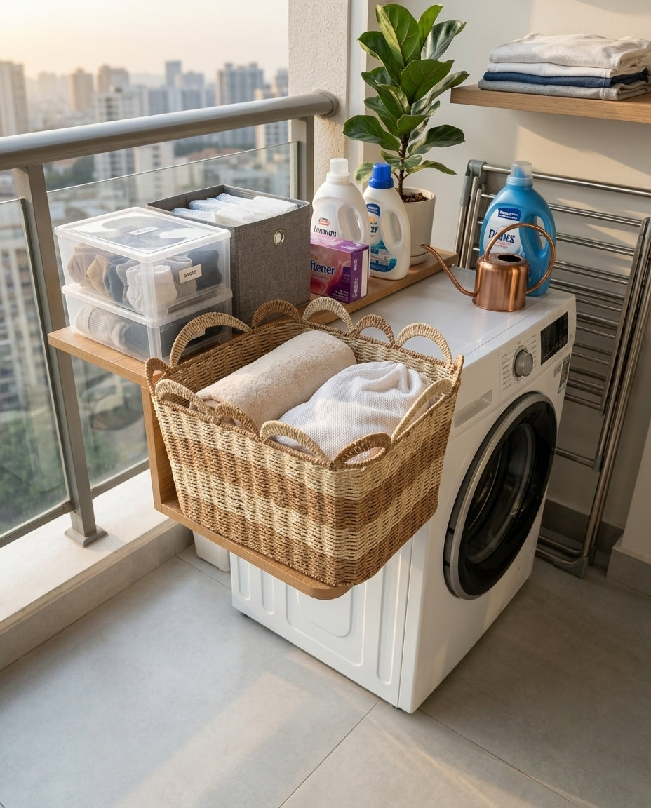 Paper rope laundry basket used for bedroom and laundry organization
