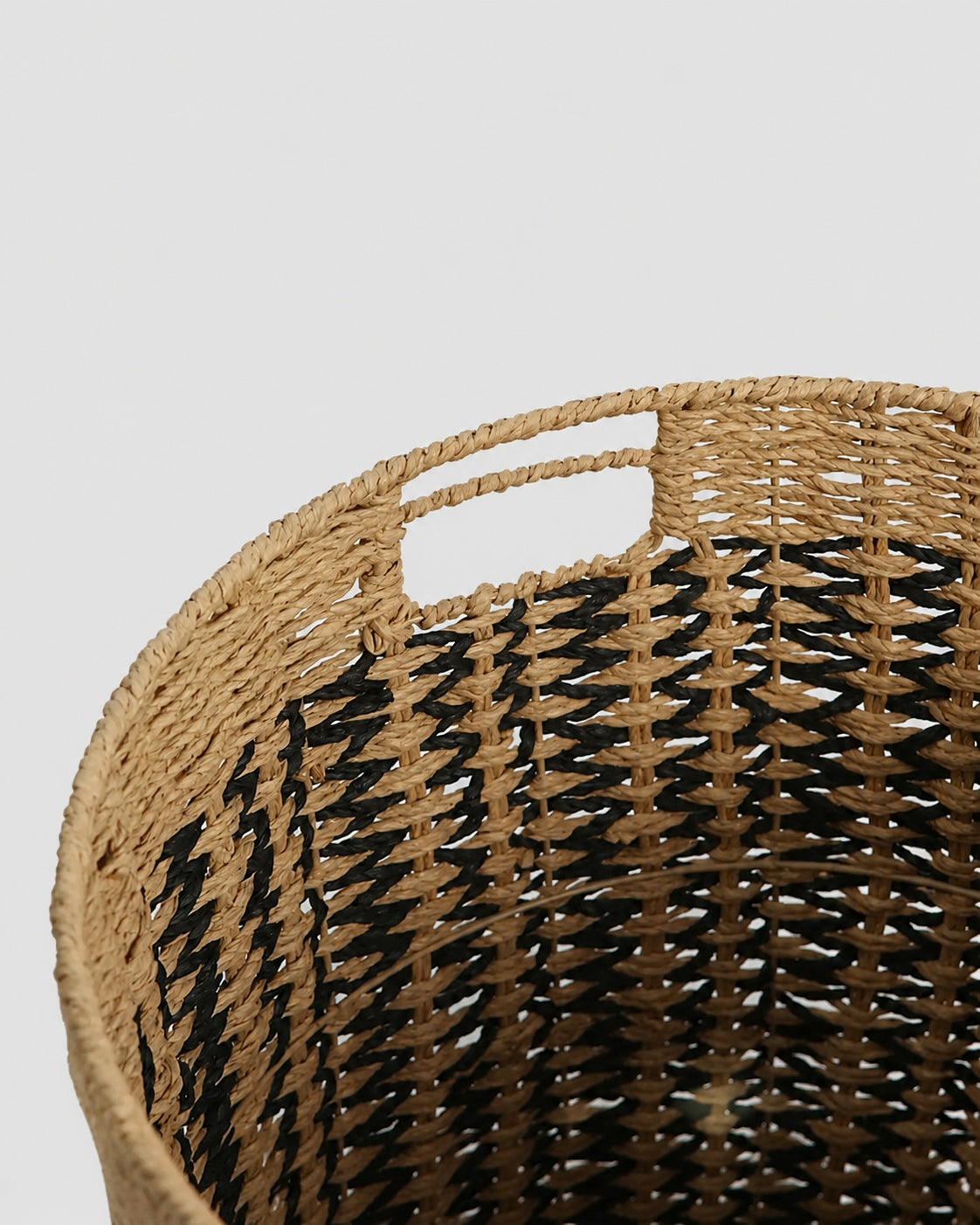 Close up view of vintage paper rope woven basket texture