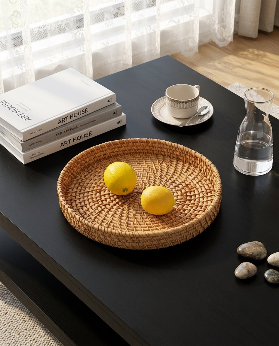 Rattan storage basket for fruits and kitchen countertop organization