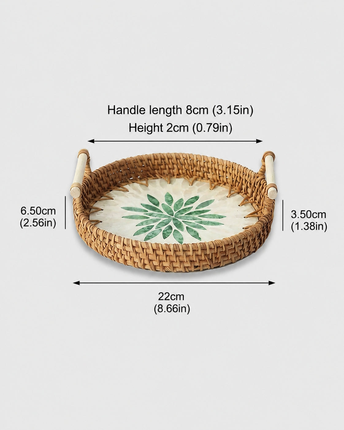 Small rattan serving tray measurement guide