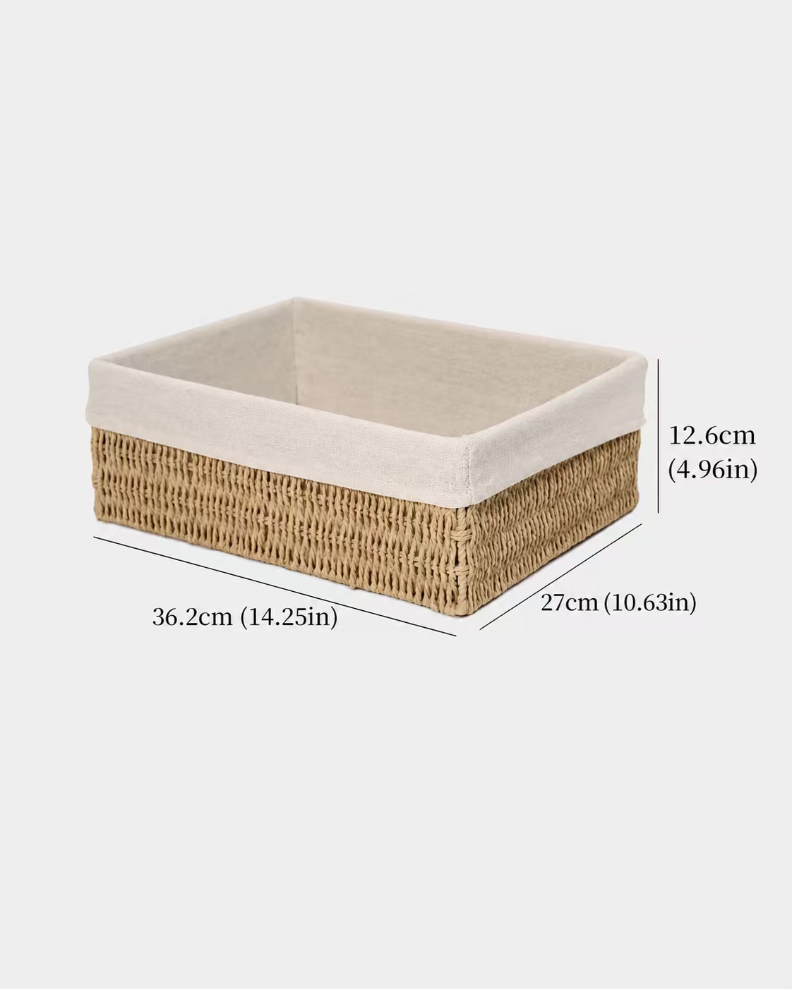 Large Liv paper rope vanity storage basket size guide: 36.2 by 27 by 12.6 cm