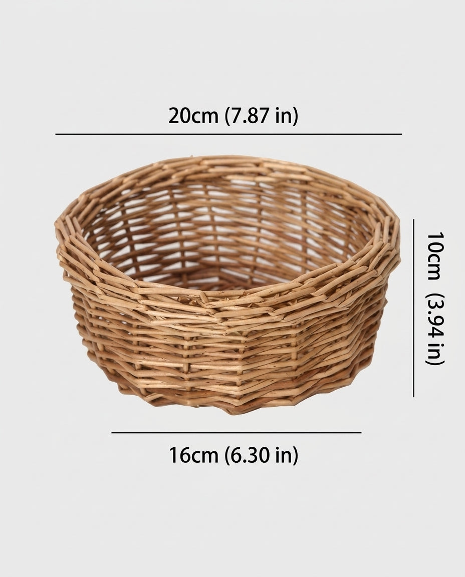 Large Mona faux rattan fruit storage basket size guide: 20 cm top diameter, 16 cm base diameter and 10 cm high