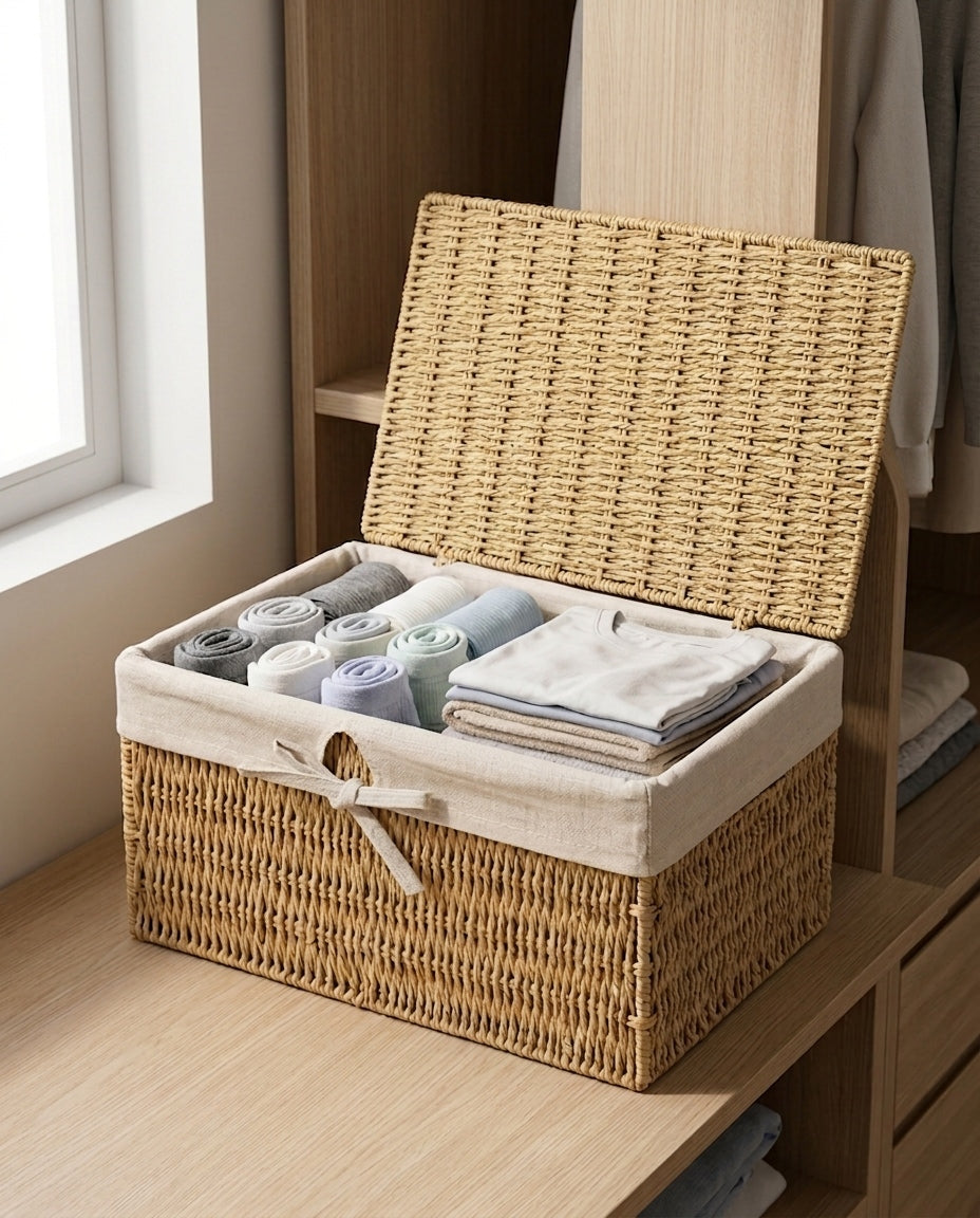 Woven storage box for home organization