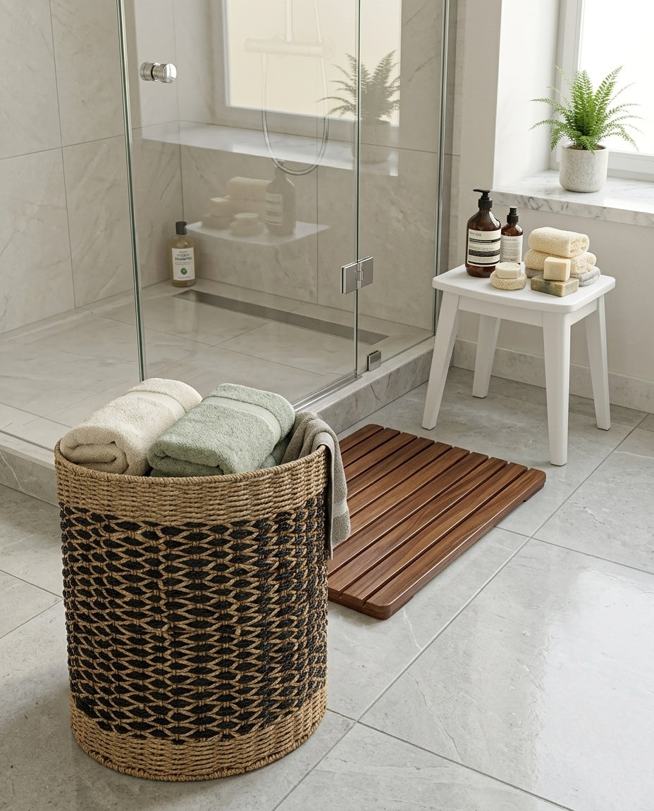 Natural woven storage basket for modern home organization