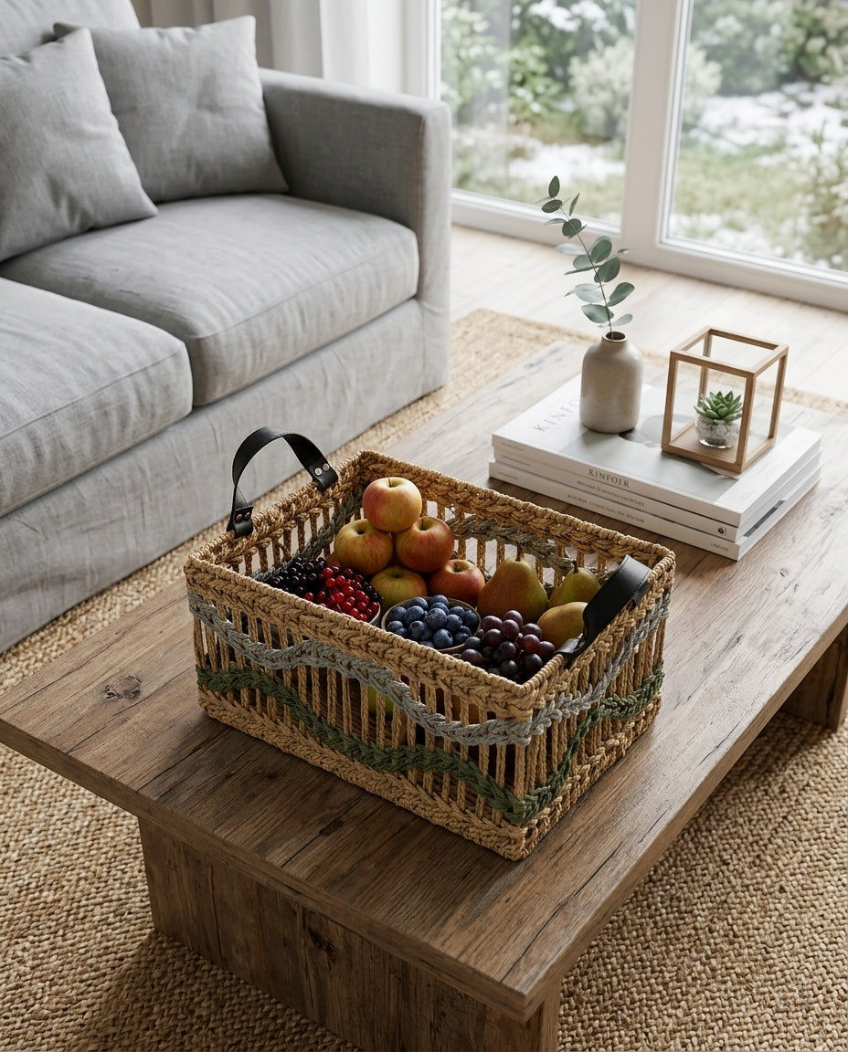 Woven basket used for living room snacks and household storage