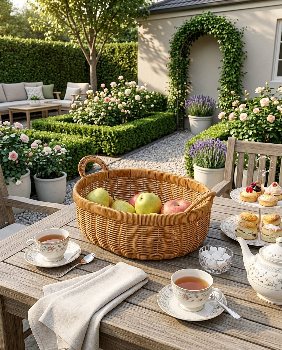 Woven basket for fruits vegetables and snacks in modern home kitchen