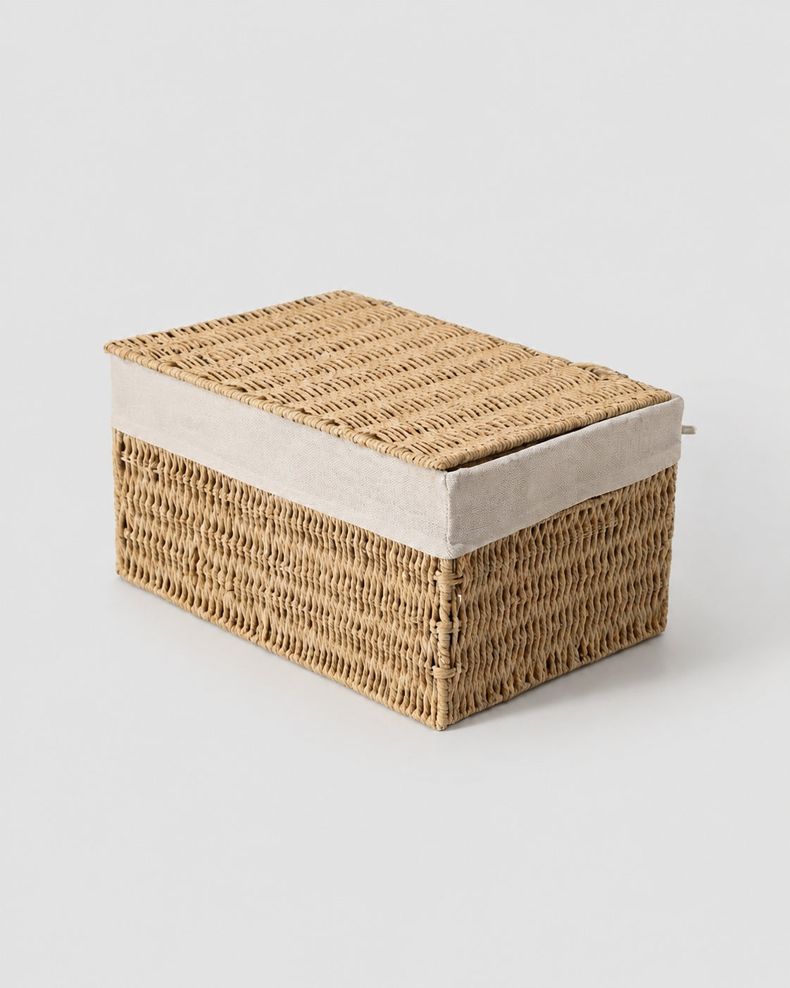Woven rope storage box with lid for bedroom organization