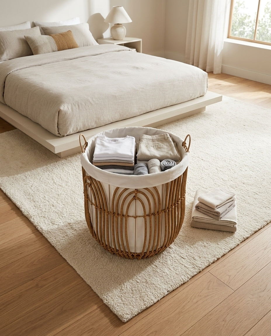 Woven clothes storage basket for balcony and home laundry use
