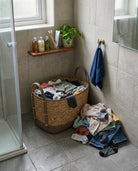 Natural woven basket for bathroom laundry storage