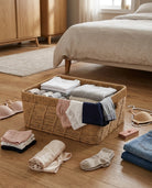 Bedroom woven basket for daily essentials storage