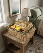 Woven desktop organizer basket for snacks and household essentials