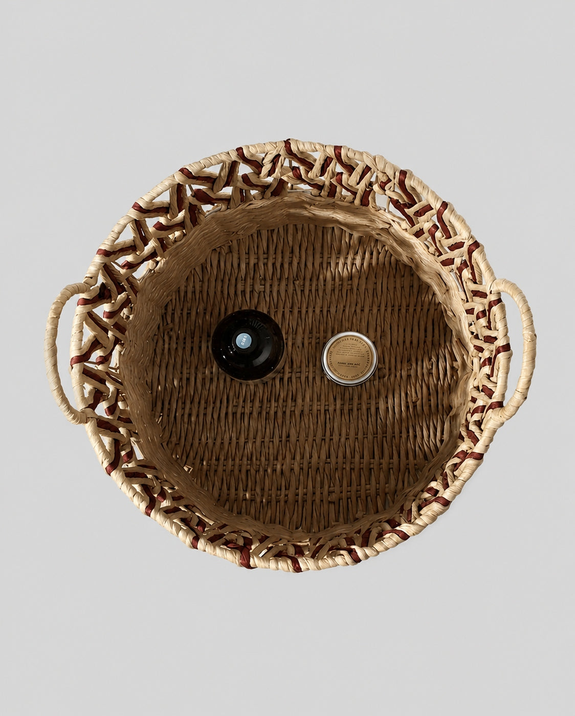 Interior view of faux rattan laundry basket for household storage