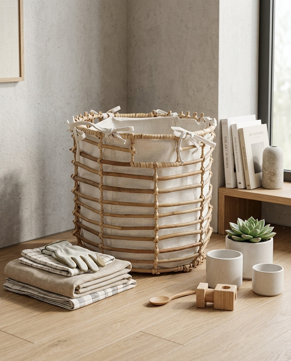 Faux rattan laundry basket for bedroom clothes organization