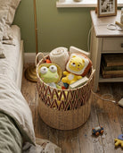 Faux rattan basket for bedroom clothes and towel storage