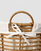Faux rattan laundry basket handle detail for easy carrying