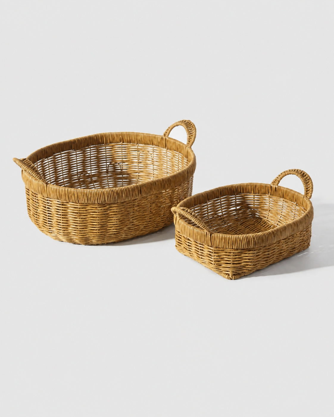 Faux rattan kitchen basket with handles for fruit and vegetable storage