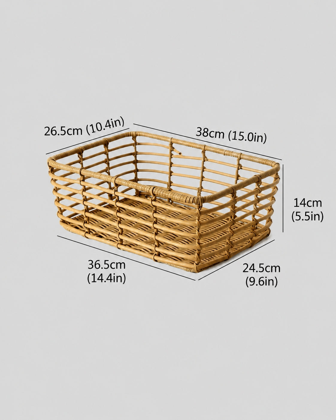 Large faux rattan storage basket size measurement