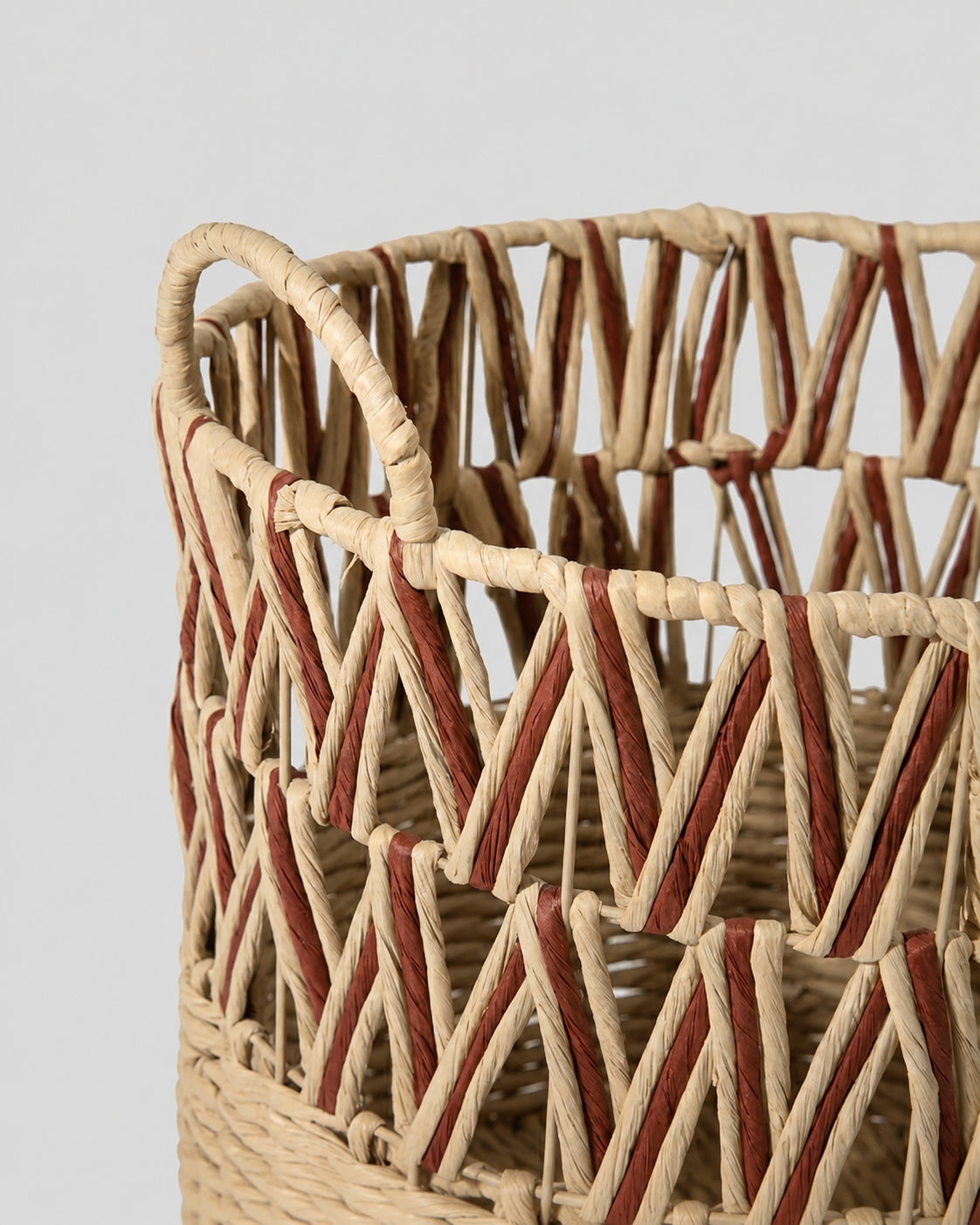 Close up view of faux rattan woven basket texture