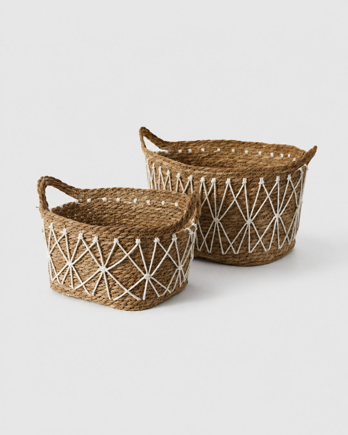 Grass woven storage basket with handles for home organization