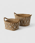 Grass woven storage basket with handles for home organization