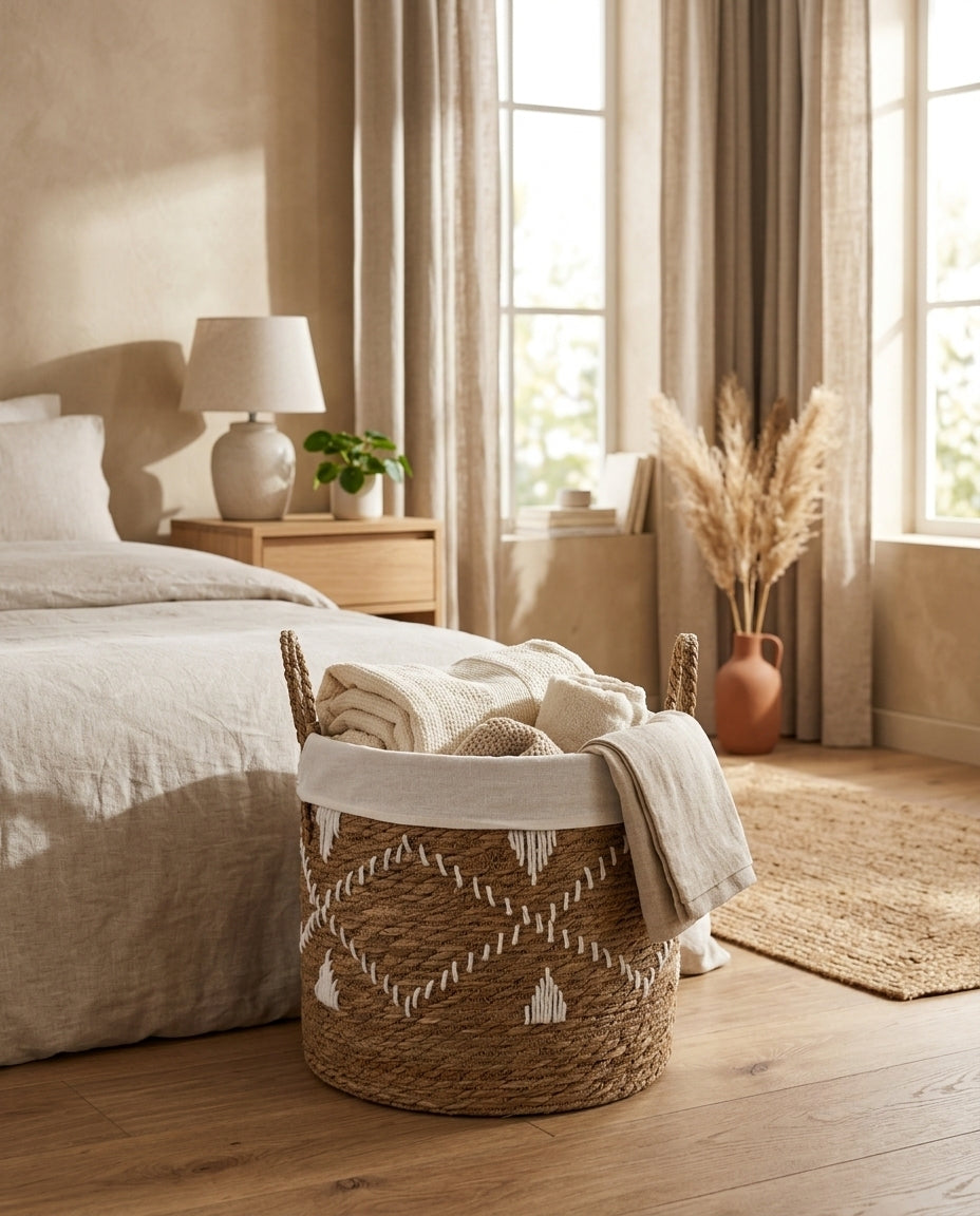 Handmade woven hamper for modern home clothes storage
