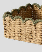 Close up view of handwoven paper rope storage basket texture
