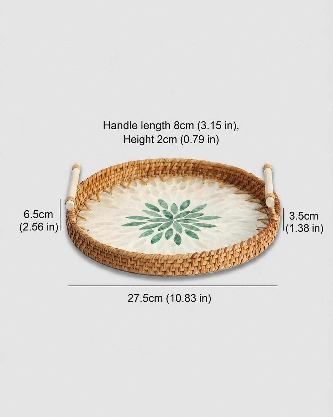 Large rattan table tray measurement guide