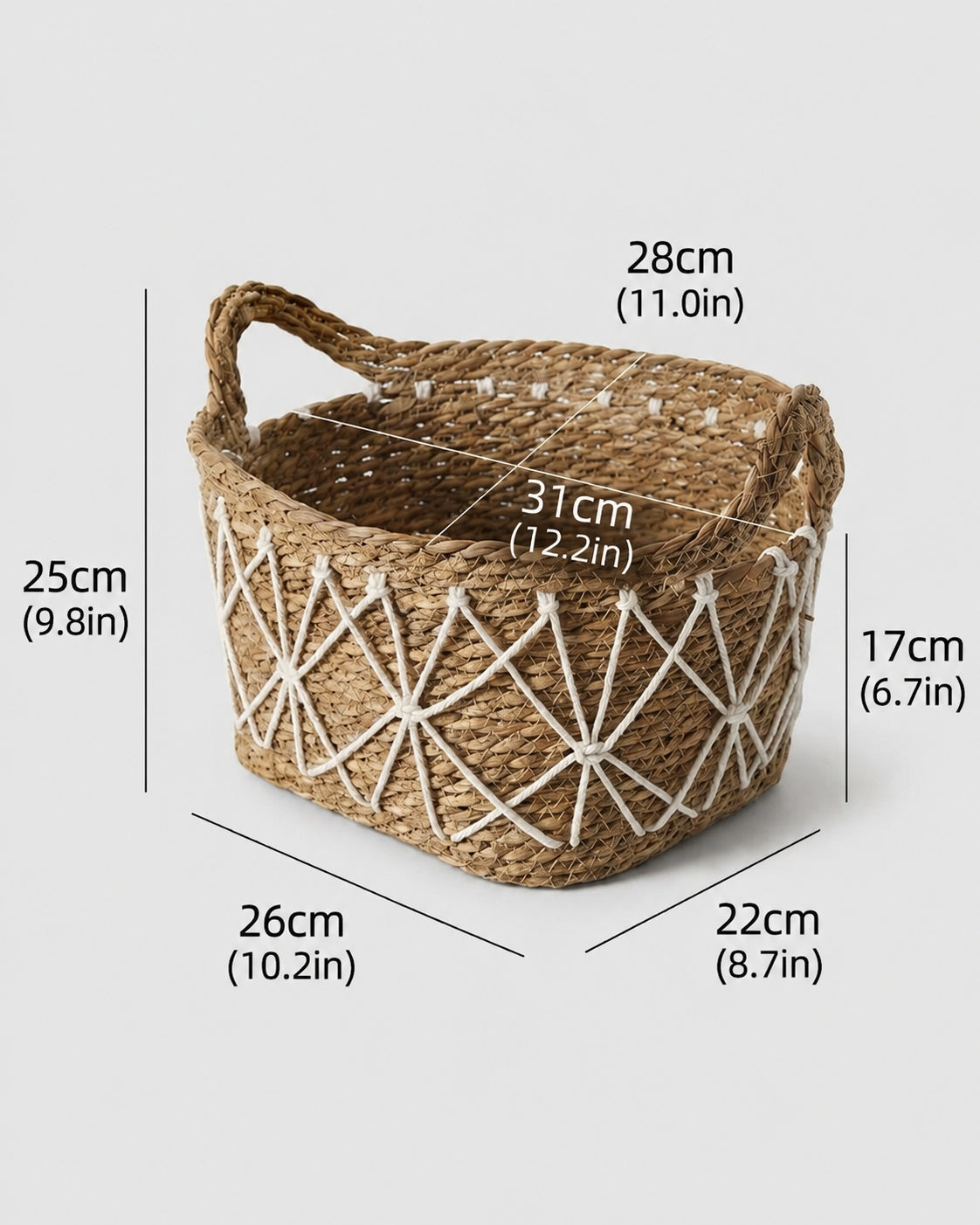 Medium grass woven basket size measurement guide