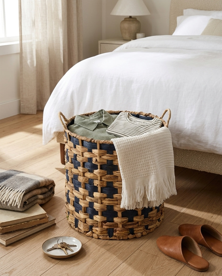 Large natural basket for home laundry organization