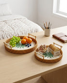 Natural rattan tray for fruit and dessert serving