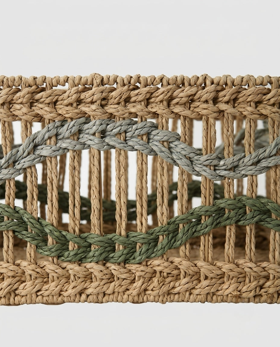 Close up view of natural paper rope basket weave texture